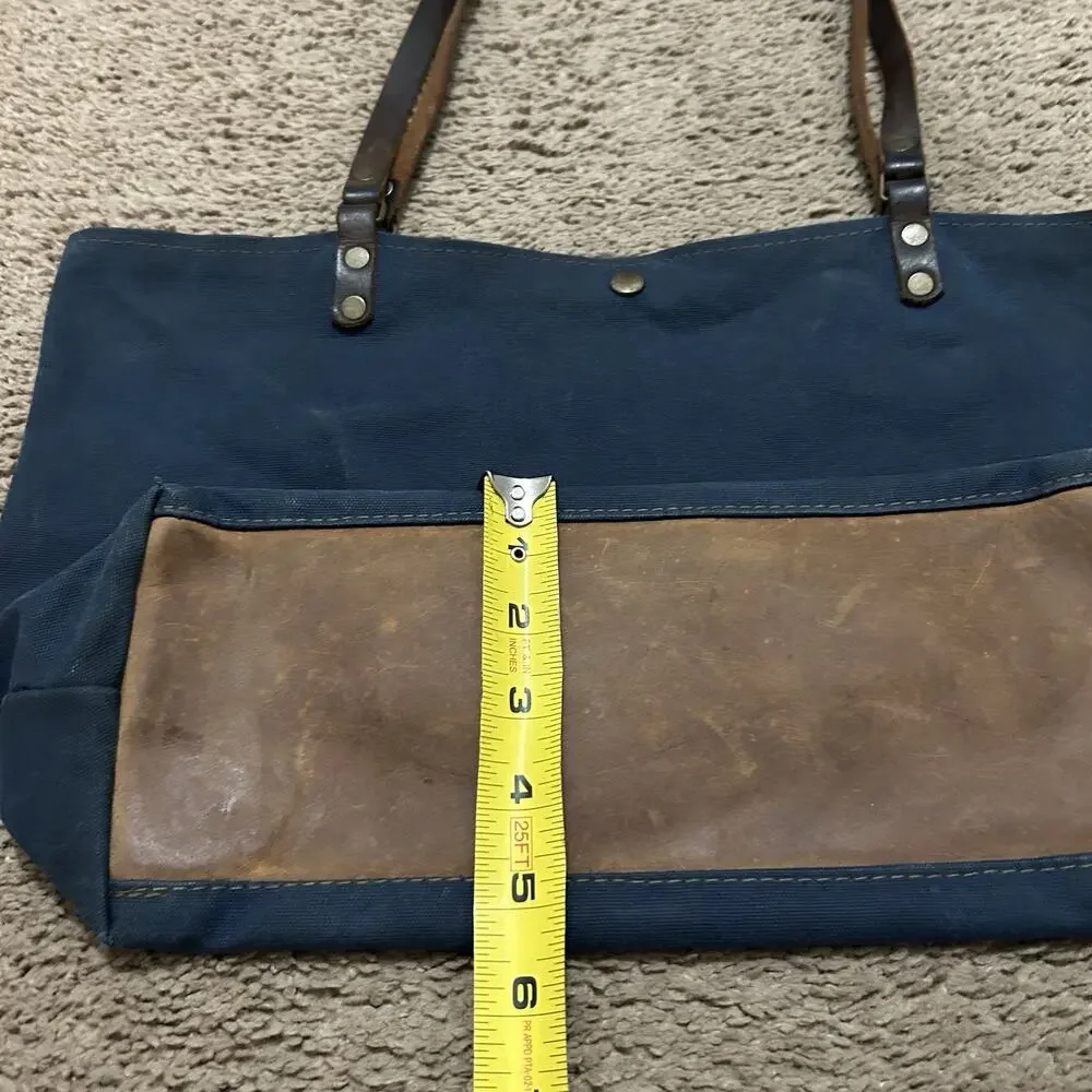 In Blue Handmade Waxed Canvas & Leather Farmers Market tote Bag